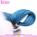 2016 Hot sale color blue high quality 100% indian ombre remy tape hair extension wholesale tape hair extension